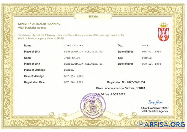 Printable Serbia marriage certificate Word and PDF template